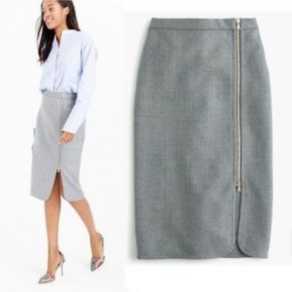 J Crew 100% Wool Zip Tulip Hem Pencil Skirt